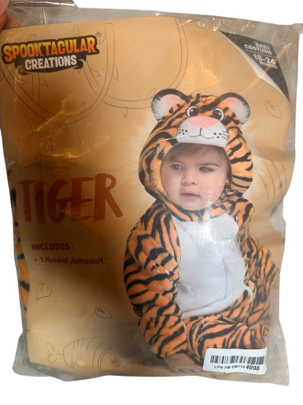NWT Spooktacular Creations Baby Tiger Hooded Jumpsuit - Orange/White Sz 18-24 mo